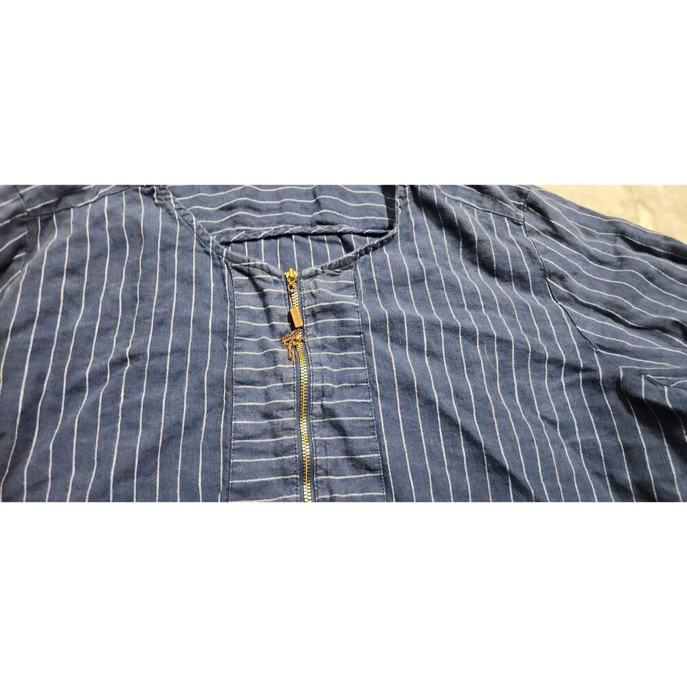Ellen Tracy Women's Size XL Blue Striped 100% Linen Zip Up Shirt - Picture 4 of 10